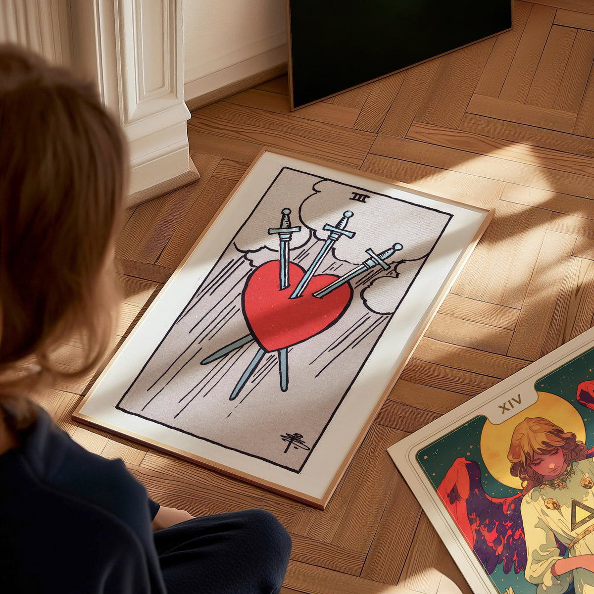 Three of Swords Poster | Tarot Art Print — styled in an interior