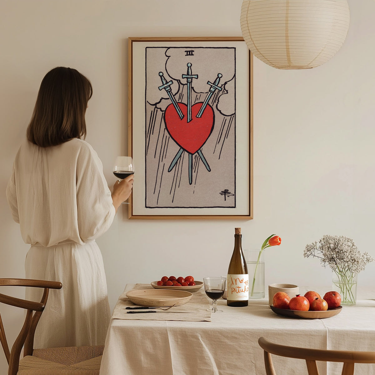 Three of Swords Poster | Tarot Art Print — styled in an interior