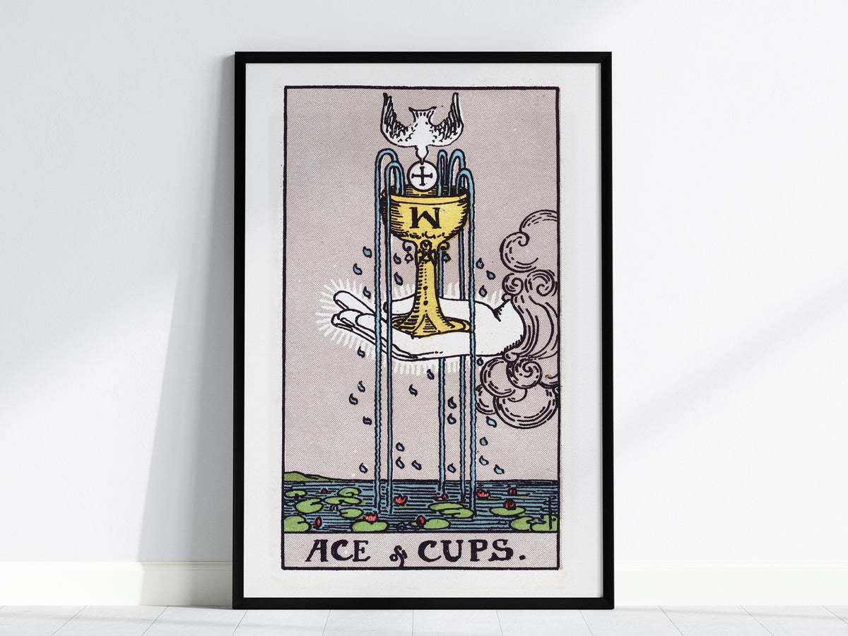 Ace of Cups Poster | Tarot Art Print — framed print on the wall, 24x36 in