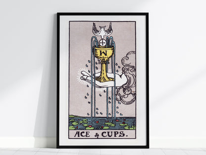Ace of Cups Poster | Tarot Art Print — framed print on the wall, 24x36 in