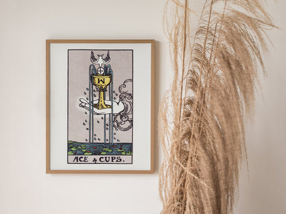 Ace of Cups Poster | Tarot Art Print — styled in an interior, 16x20 in