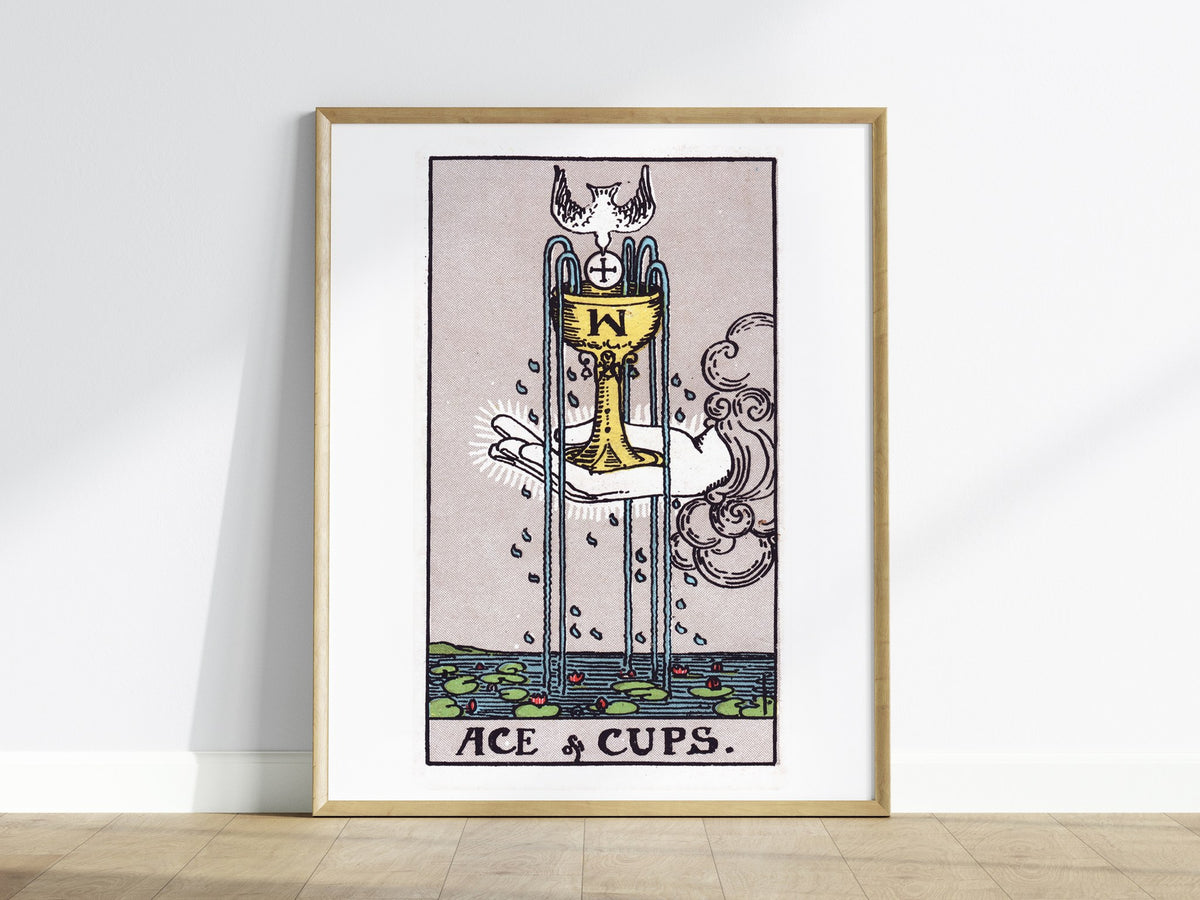 Ace of Cups Poster | Tarot Art Print — framed print on the wall, 16x20 in