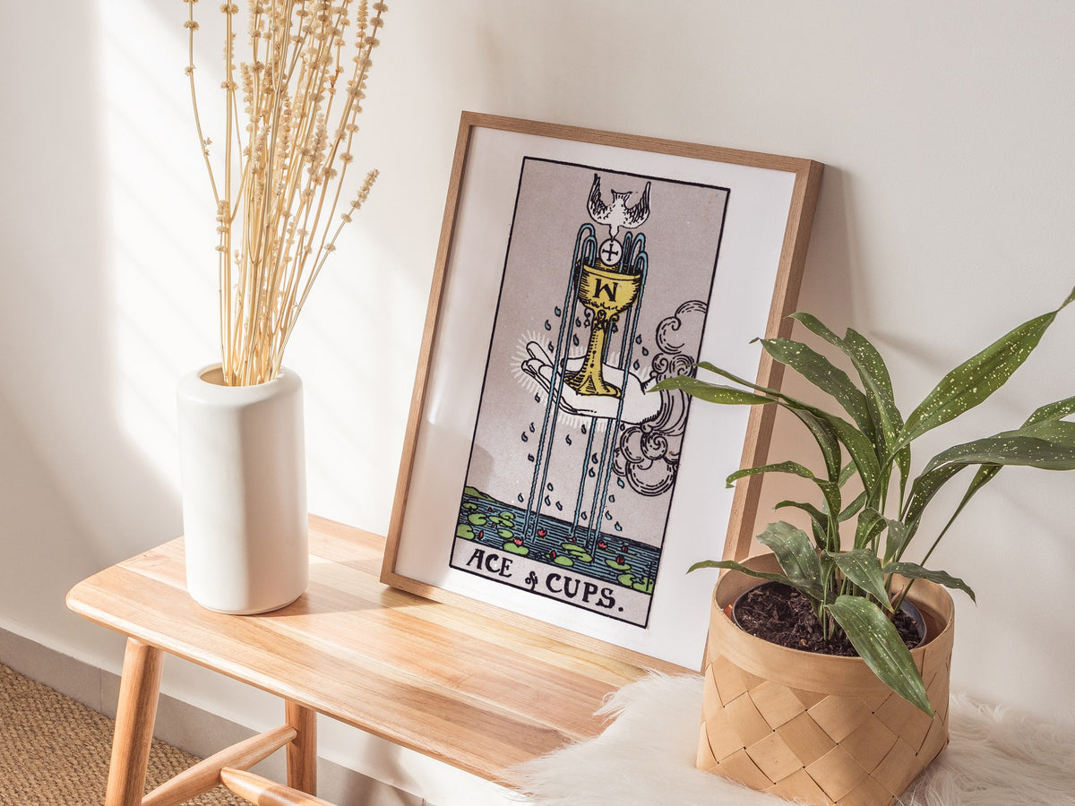 Ace of Cups Poster | Tarot Art Print — styled in an interior, 16x20 in