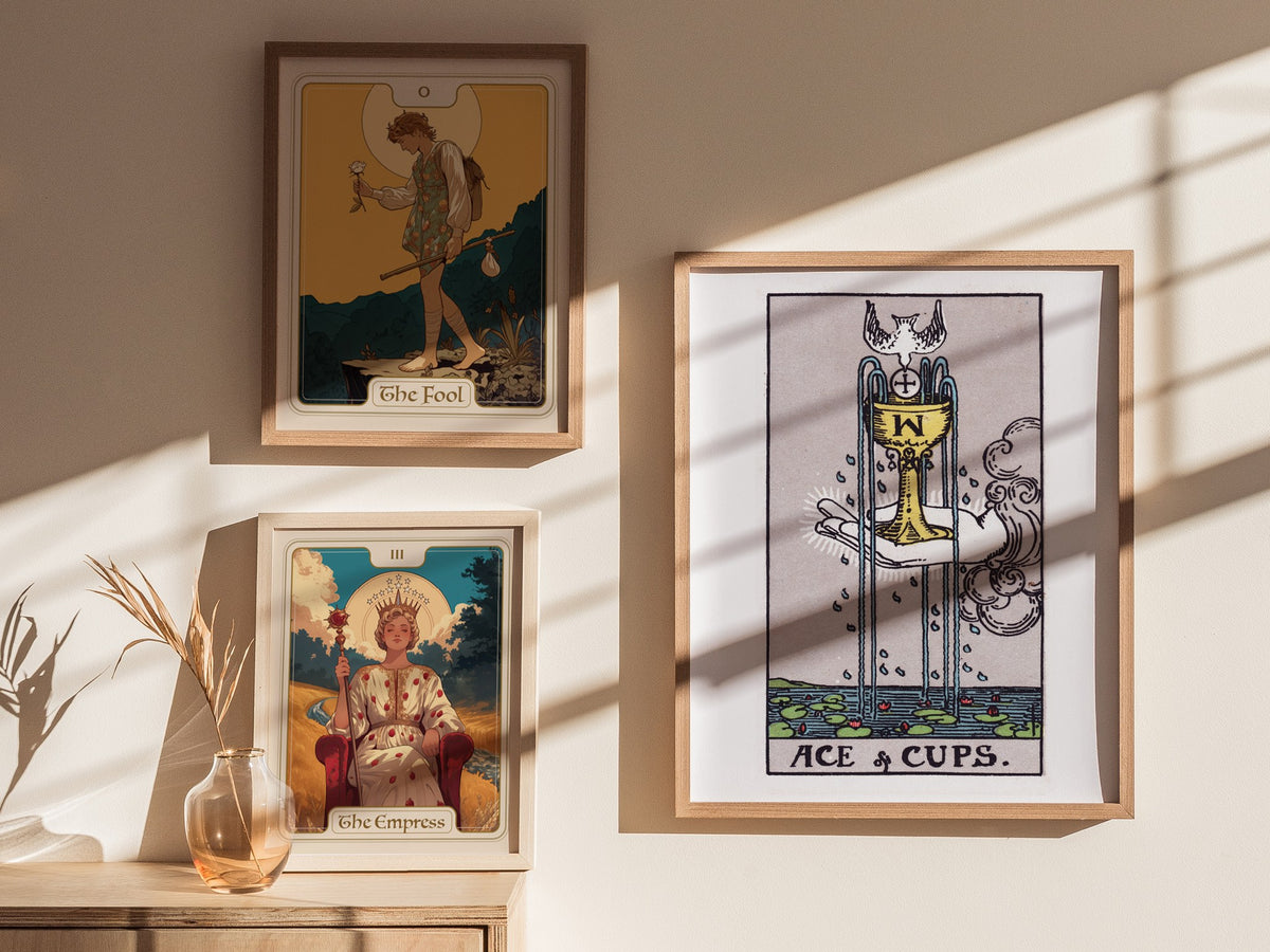 Ace of Cups Poster | Tarot Art Print — styled in an interior, 16x20 in