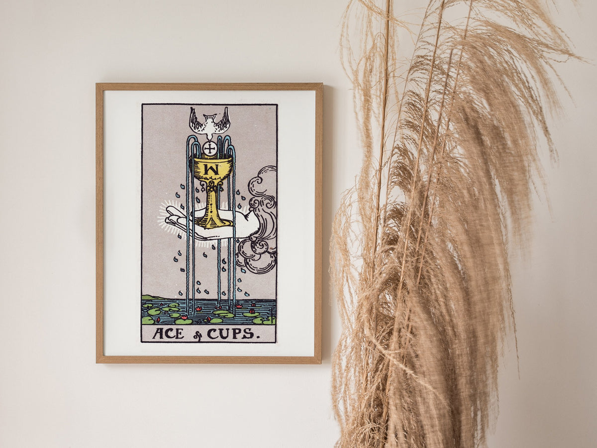 Ace of Cups Poster | Tarot Art Print — styled in an interior, 16x20 in