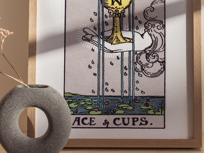 Ace of Cups Poster | Tarot Art Print — styled in an interior, 16x20 in