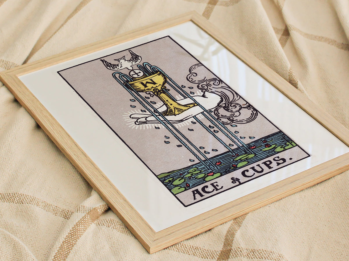 Ace of Cups Poster | Tarot Art Print — styled in an interior, 16x20 in