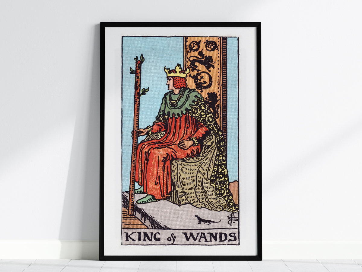 King of Wands Poster | Tarot Art Print — framed print on the wall, 24x36 in