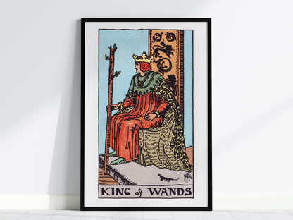 King of Wands Poster | Tarot Art Print — framed print on the wall, 24x36 in