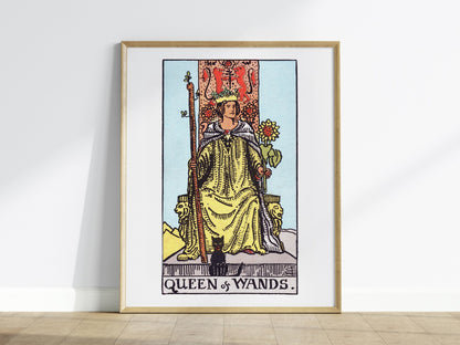 Queen of Wands Poster | Tarot Art Print — framed print on the wall
