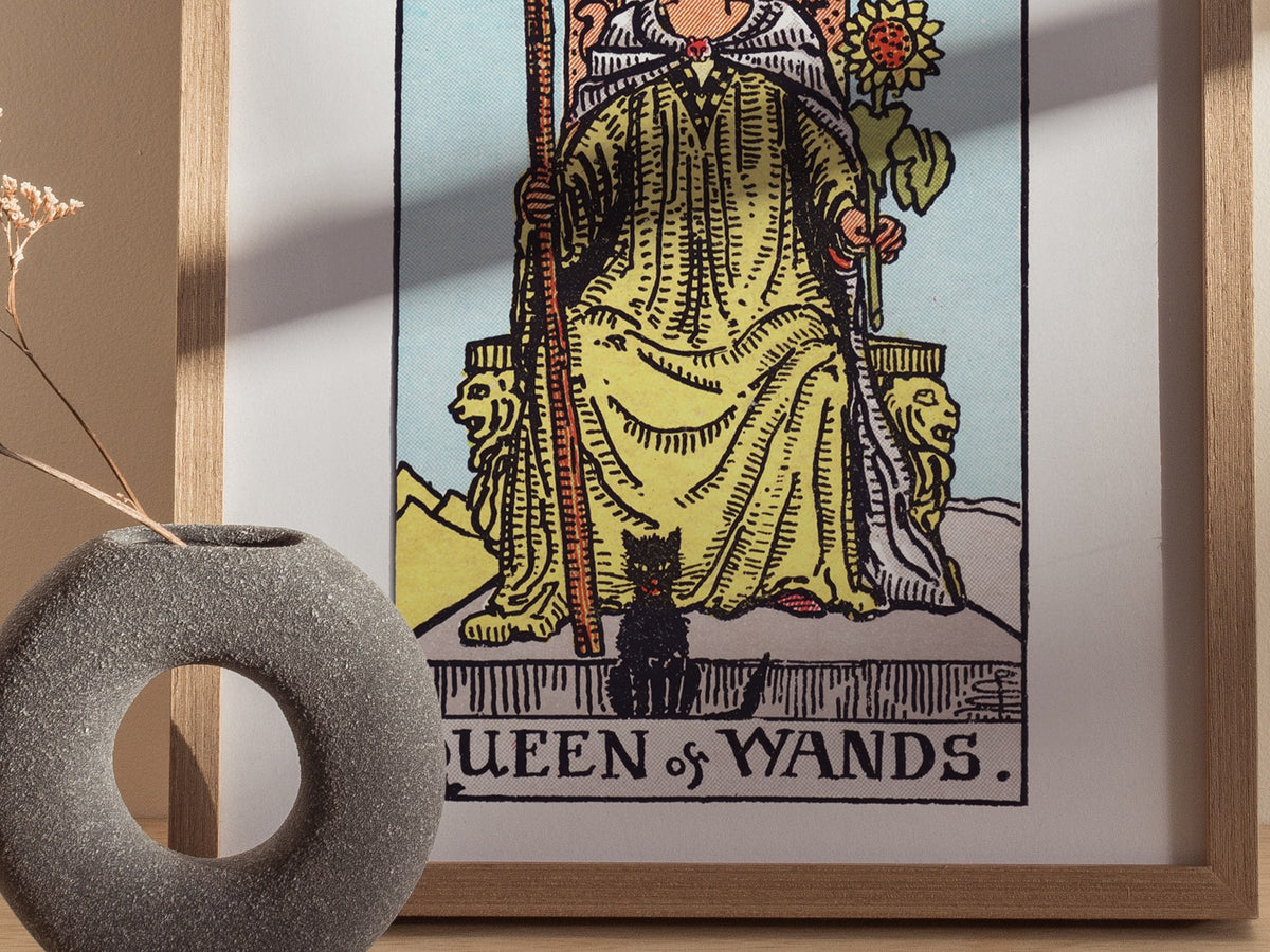 Queen of Wands Poster | Tarot Art Print — styled in an interior