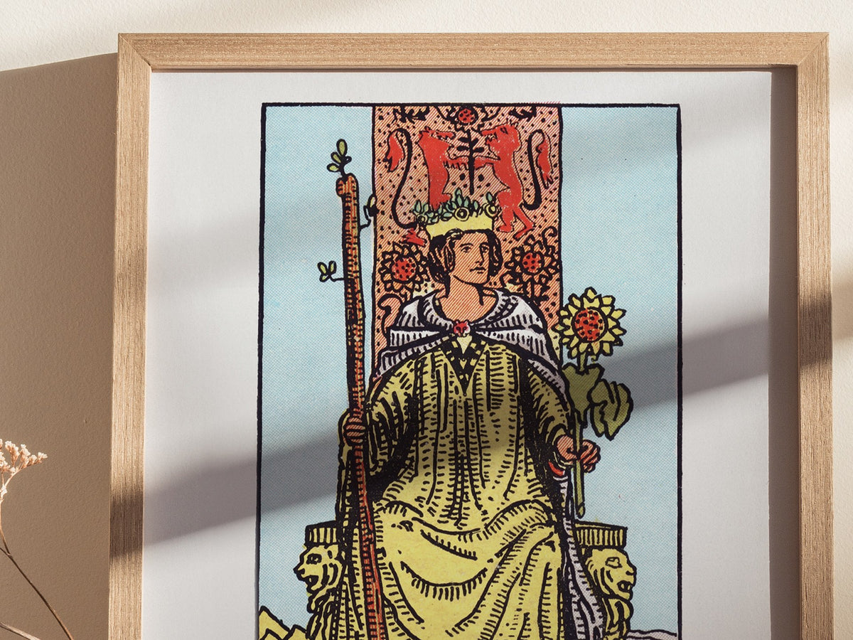 Queen of Wands Poster | Tarot Art Print — styled in an interior