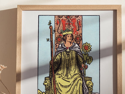 Queen of Wands Poster | Tarot Art Print — styled in an interior