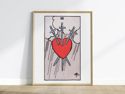 Three of Swords Poster | Tarot Art Print — framed print on the wall