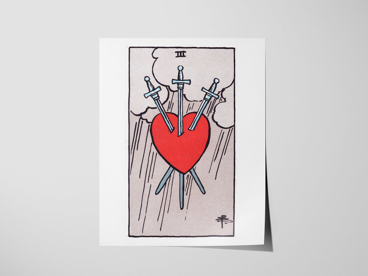Three of Swords Poster | Tarot Art Print — print detail on fine art paper