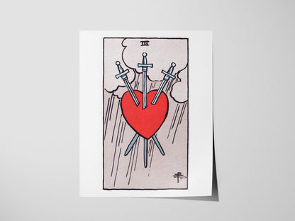 Three of Swords Poster | Tarot Art Print — print detail on fine art paper