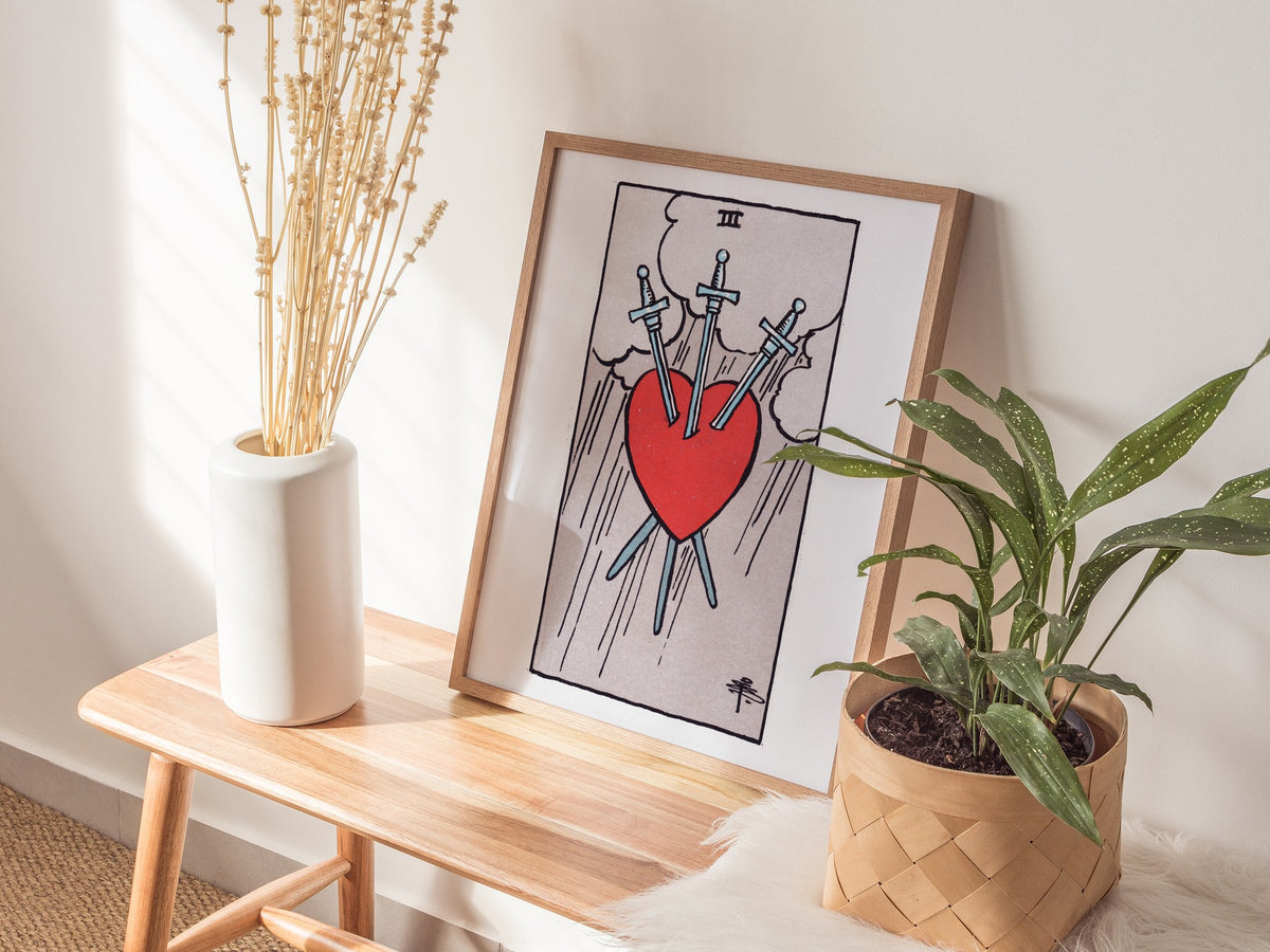 Three of Swords Poster | Tarot Art Print — styled in an interior