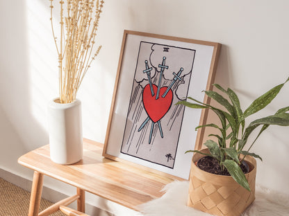 Three of Swords Poster | Tarot Art Print — styled in an interior