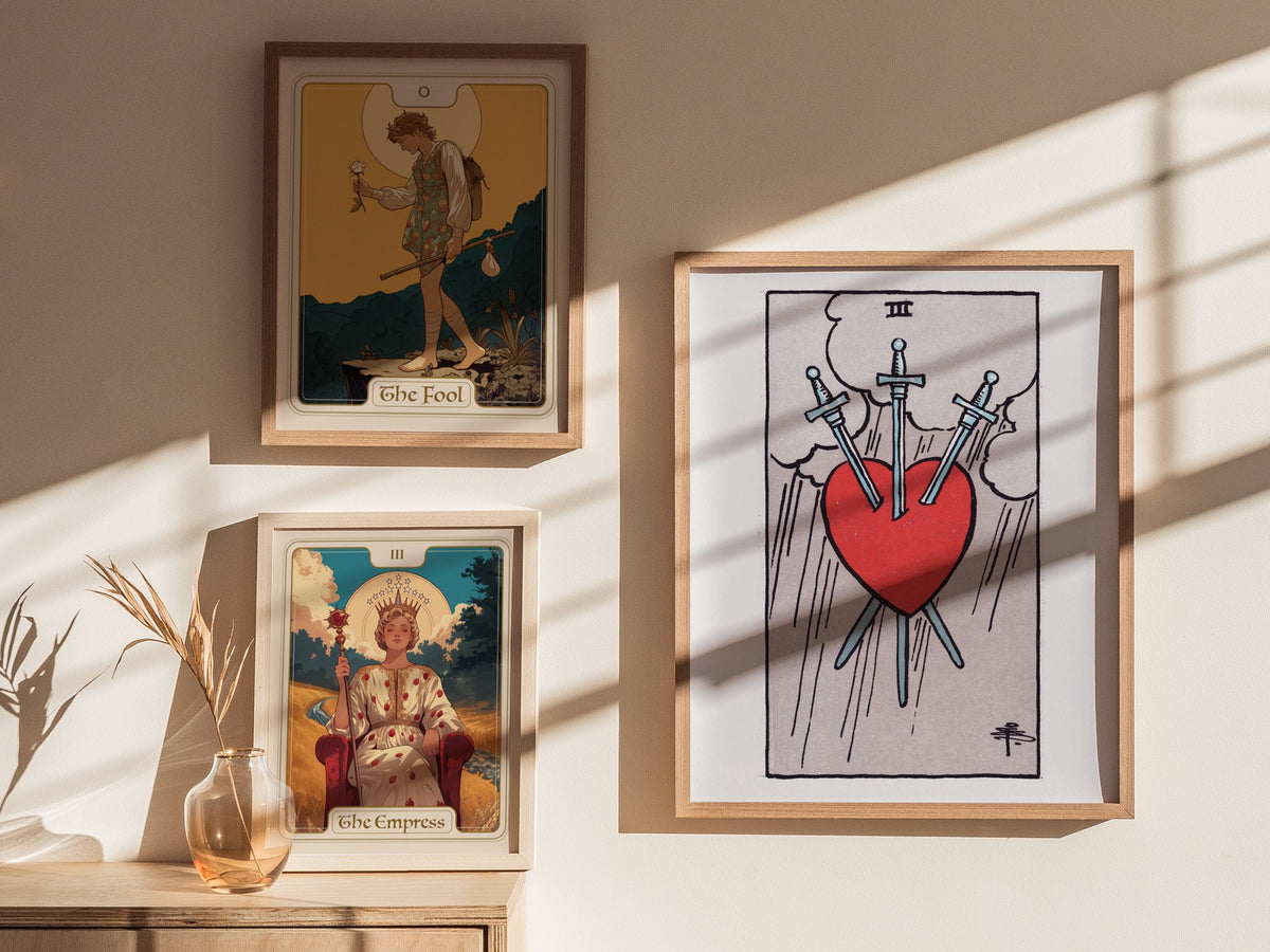 Three of Swords Poster | Tarot Art Print — styled in an interior