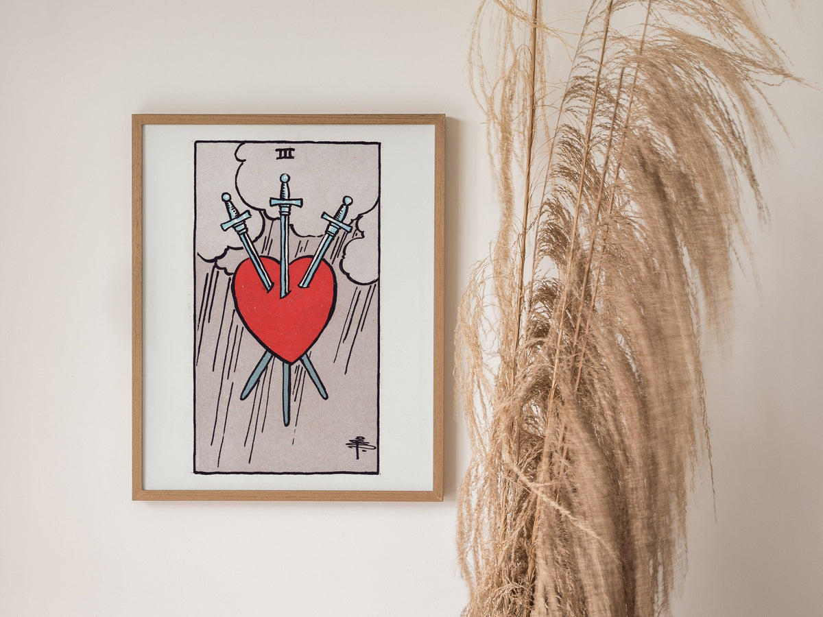 Three of Swords Poster | Tarot Art Print — styled in an interior