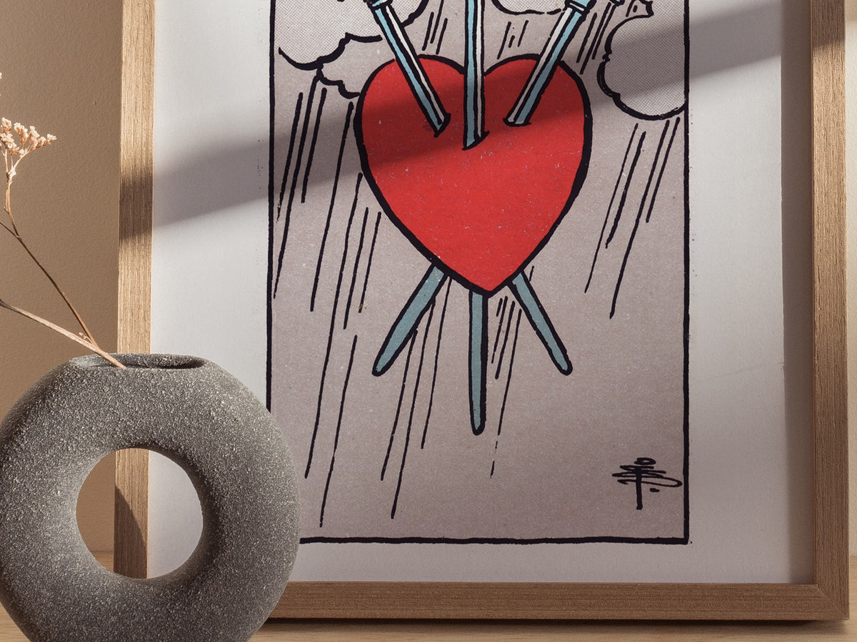 Three of Swords Poster | Tarot Art Print — styled in an interior