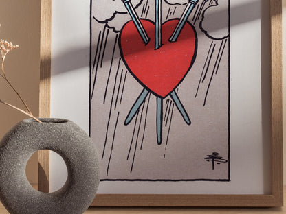 Three of Swords Poster | Tarot Art Print — styled in an interior