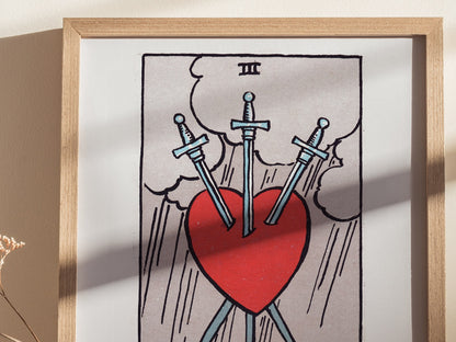 Three of Swords Poster | Tarot Art Print — styled in an interior