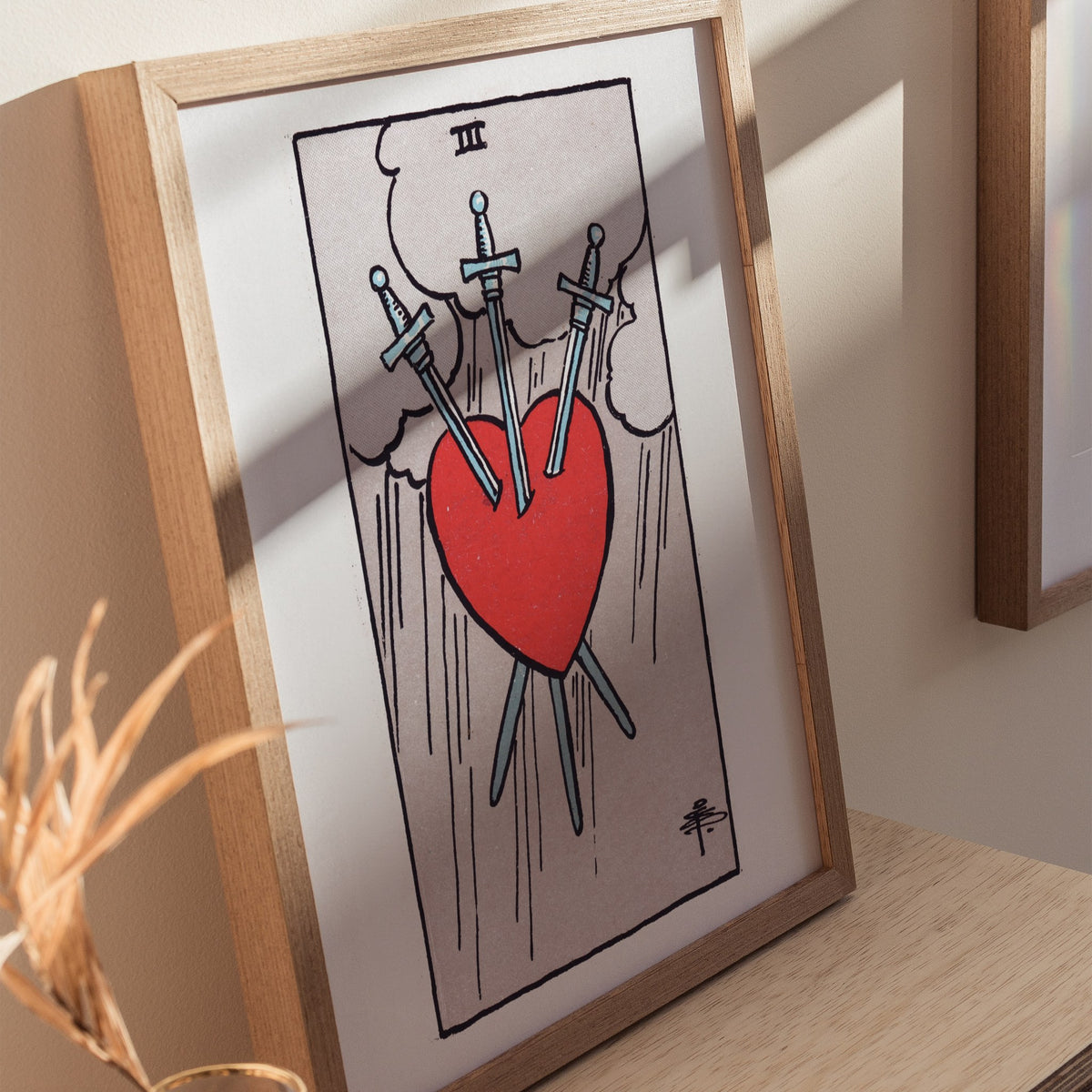 Three of Swords Poster | Tarot Art Print — styled in an interior
