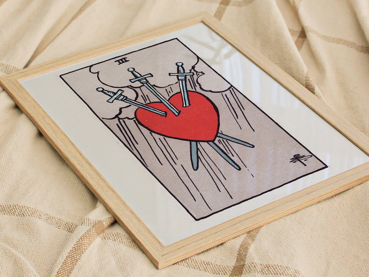 Three of Swords Poster | Tarot Art Print — styled in an interior