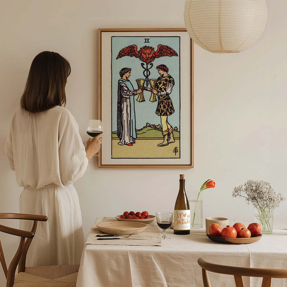 Two of Cups Poster | Tarot Art Print — styled in an interior