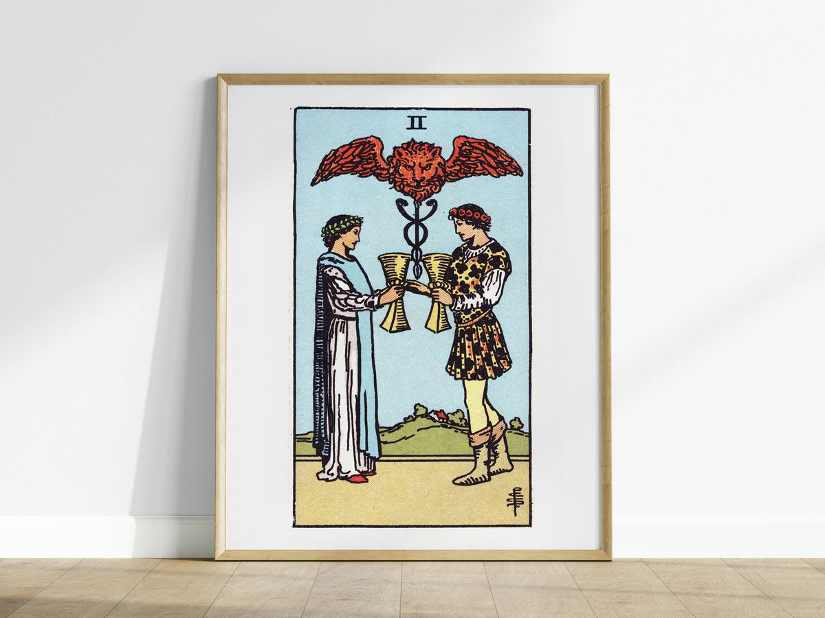 Two of Cups Poster | Tarot Art Print — framed print on the wall