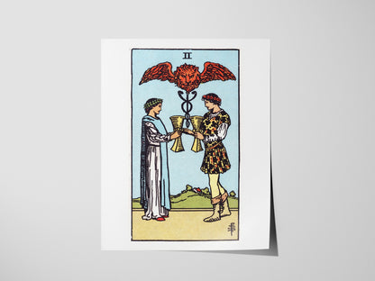 Two of Cups Poster | Tarot Art Print — print detail on fine art paper