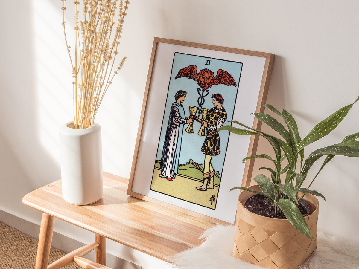 Two of Cups Poster | Tarot Art Print — styled in an interior