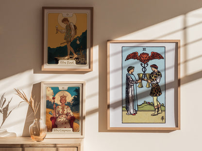 Two of Cups Poster | Tarot Art Print — styled in an interior