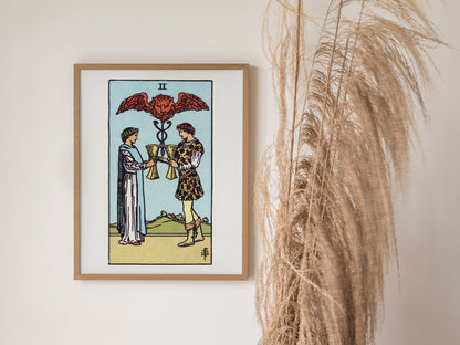 Two of Cups Poster | Tarot Art Print — styled in an interior