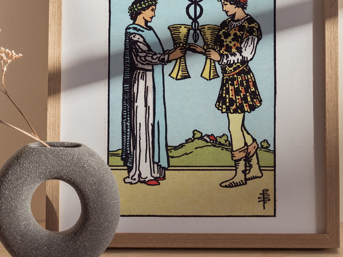 Two of Cups Poster | Tarot Art Print — styled in an interior
