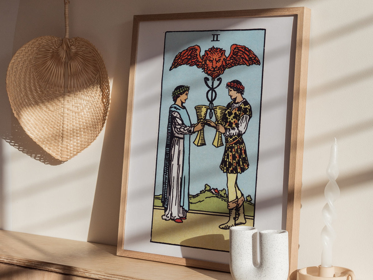 Two of Cups Poster | Tarot Art Print — styled in an interior