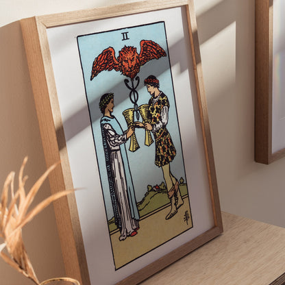 Two of Cups Poster | Tarot Art Print — styled in an interior