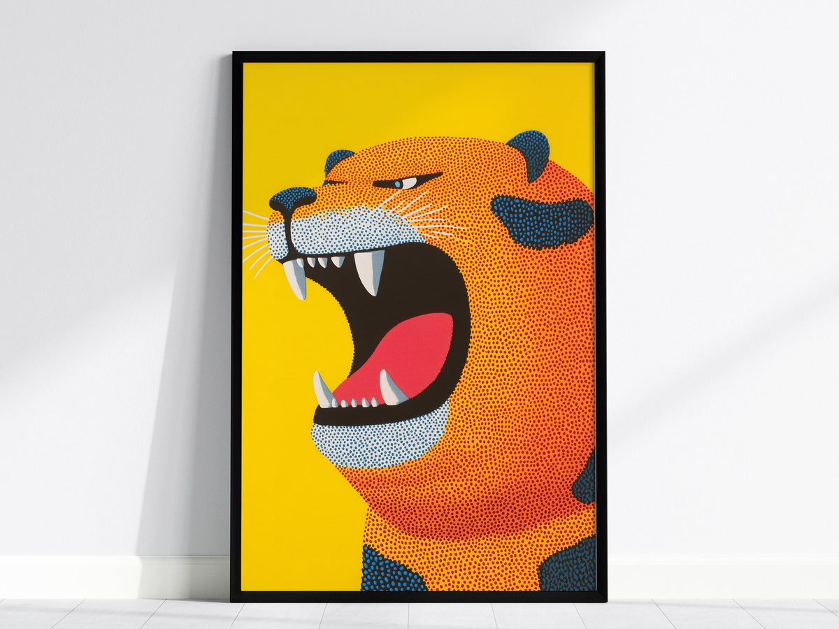Roaring Tiger Poster | Kids Art Print — framed print on the wall, 24x36 in