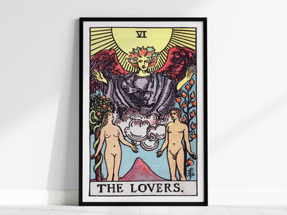 The Lovers Poster | Tarot Art Print — framed print on the wall, 24x36 in