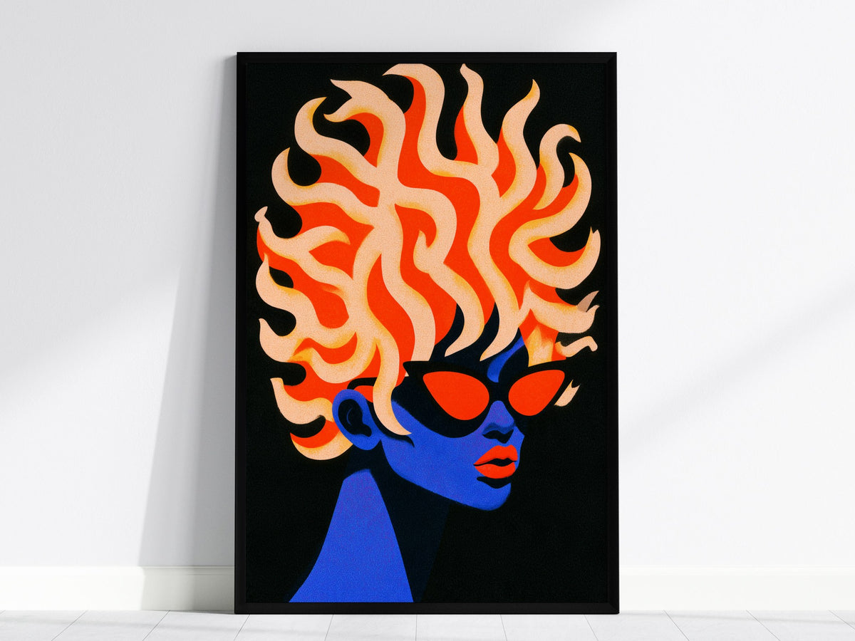 Skull Melts Colors Poster | Rainbow and Black Illustrative Art Print | Goth Wall Art — framed print on the wall, 24x36 in