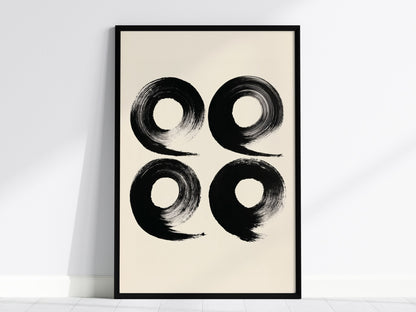 Four Organic Symbols Poster | Black and Cream Minimalism Art Print | Minimalist Wall Art — framed print on the wall, 24x36 in