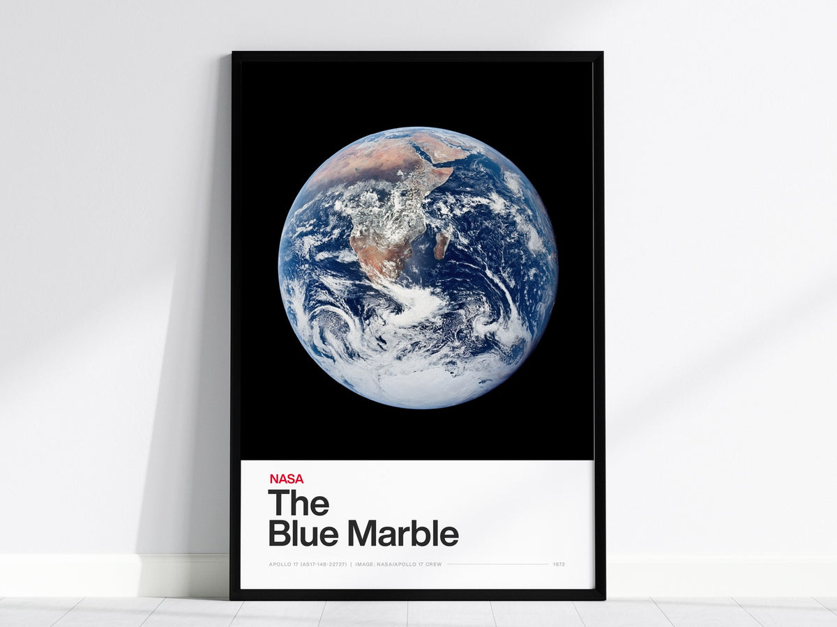 Blue Marble Poster | Nasa Art Print — framed print on the wall, 24x36 in