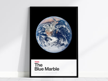 Blue Marble Poster | Nasa Art Print — framed print on the wall, 24x36 in