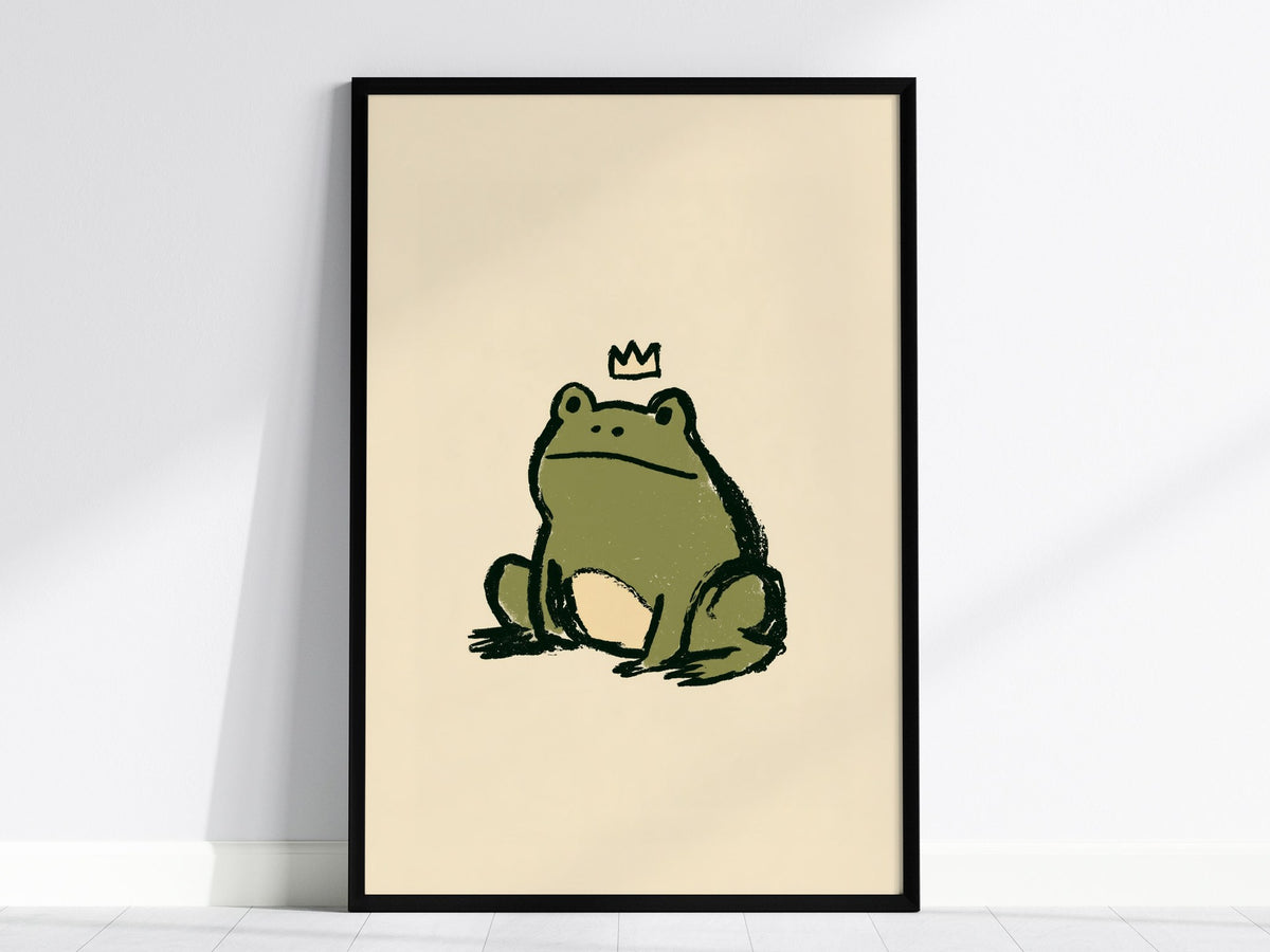 Frog Rules Poster | Olive and Cream Illustrative Art Print | Kids Room Wall Art — framed print on the wall, 24x36 in