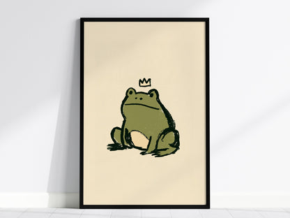 Frog Rules Poster | Olive and Cream Illustrative Art Print | Kids Room Wall Art — framed print on the wall, 24x36 in