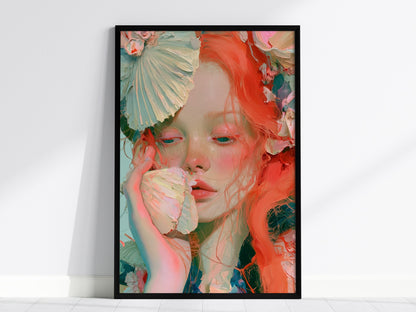 Fan Hides Everything Poster | Orange and Blue Oil Painting Art Print | Coastal Wall Art — framed print on the wall, 24x36 in