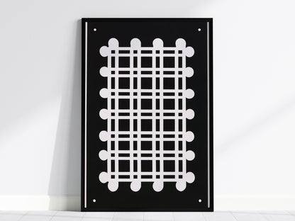 woven-grid Poster | Black and White Minimalism Art Print | Minimalist Wall Art — framed print on the wall, 24x36 in