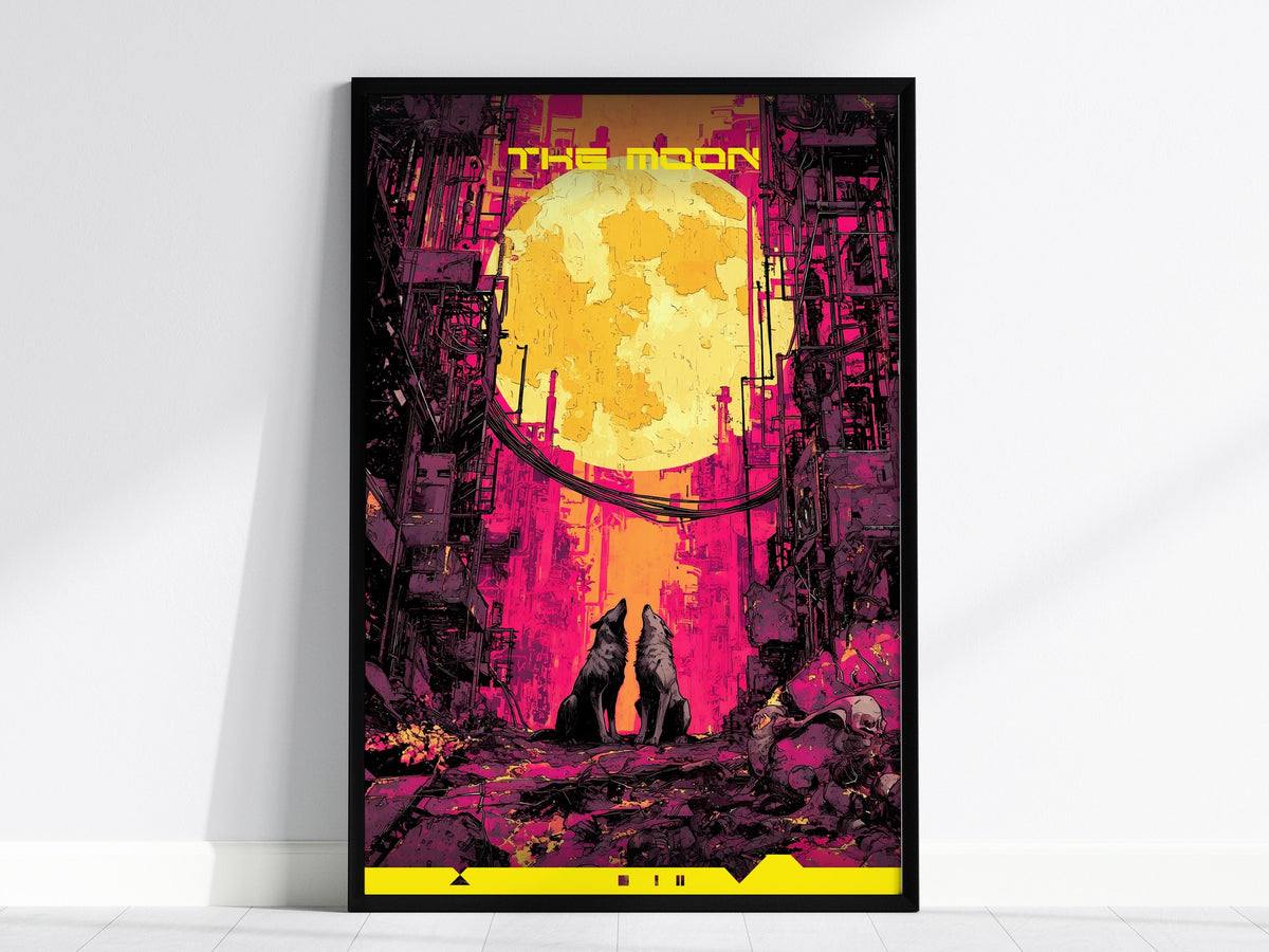 The Moon Poster | Tarot Art Print — framed print on the wall, 24x36 in