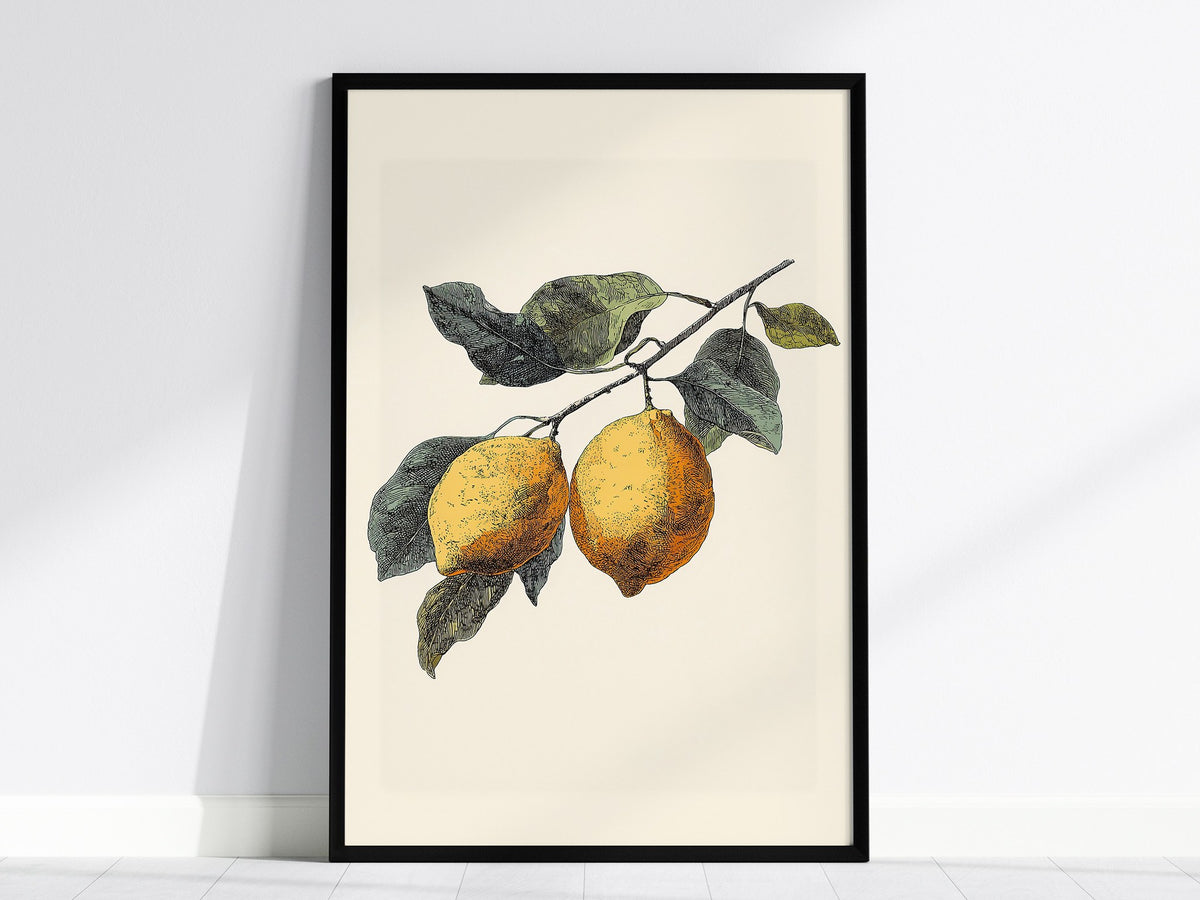 Lemons 01 Poster | Floral and Plants Art Print — framed print on the wall, 24x36 in
